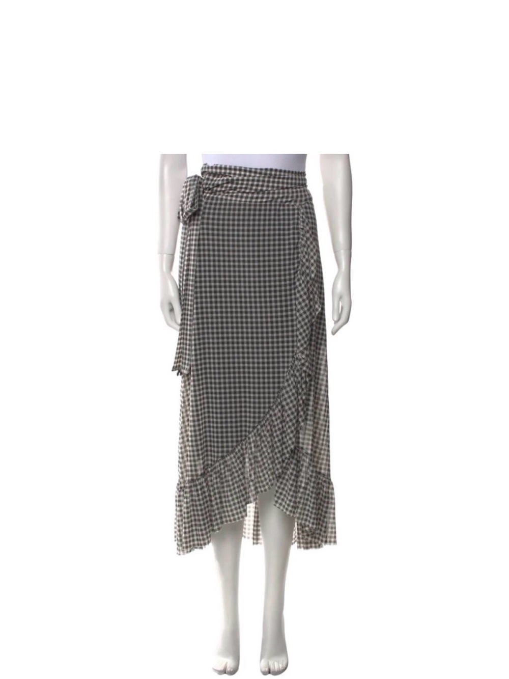 Ganni Black & White Gingham High-Low Ruffle Skirt